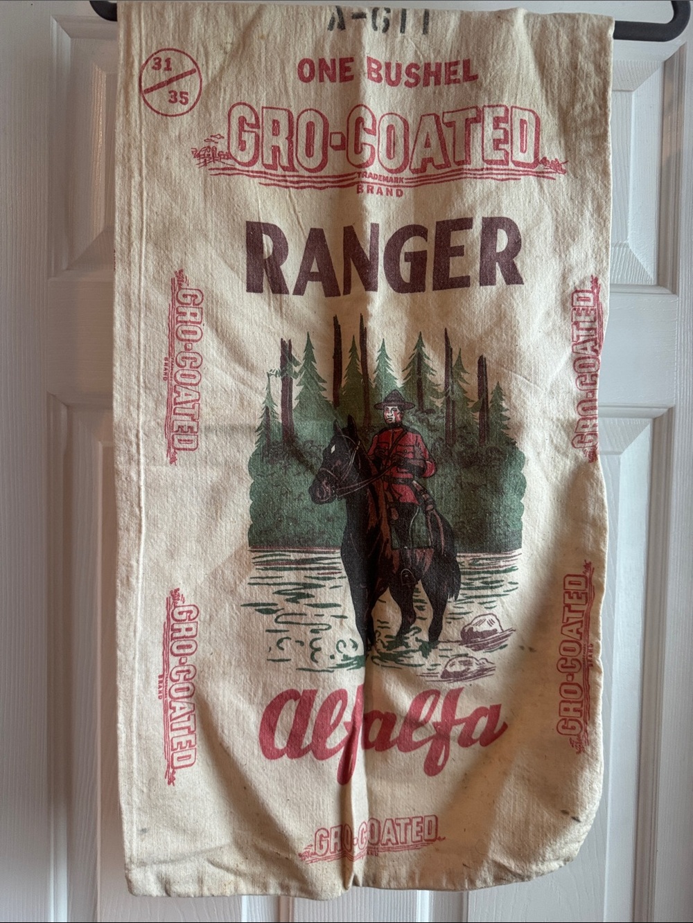 Vintage Ranger Alfalfa Sack - Cream and Red flour sack bag